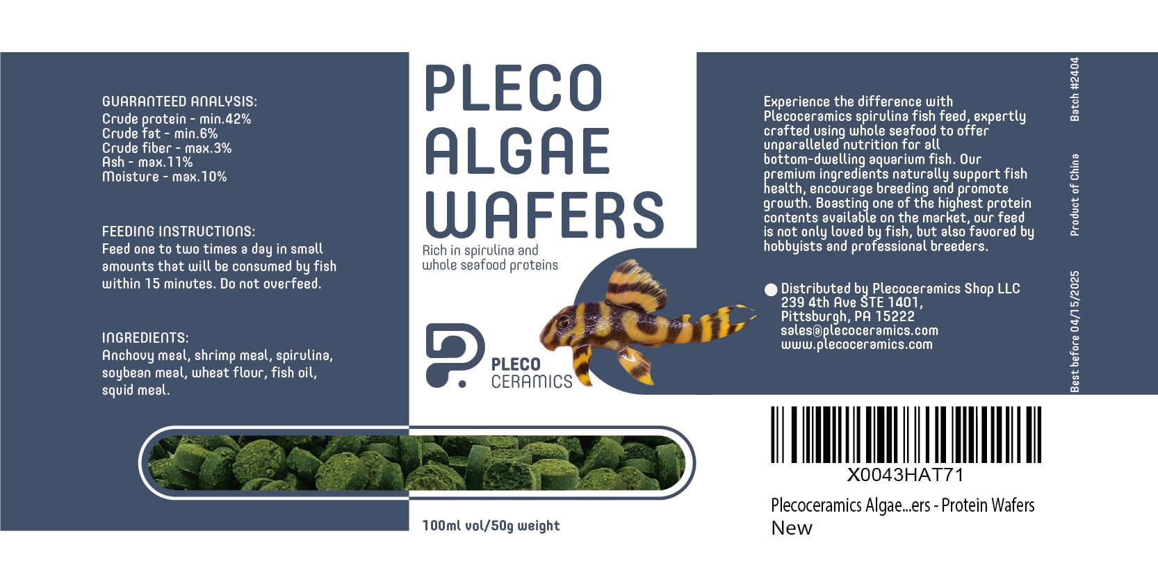 Algae Wafers for Bottom Feeders - With Spirulina (50 gr)