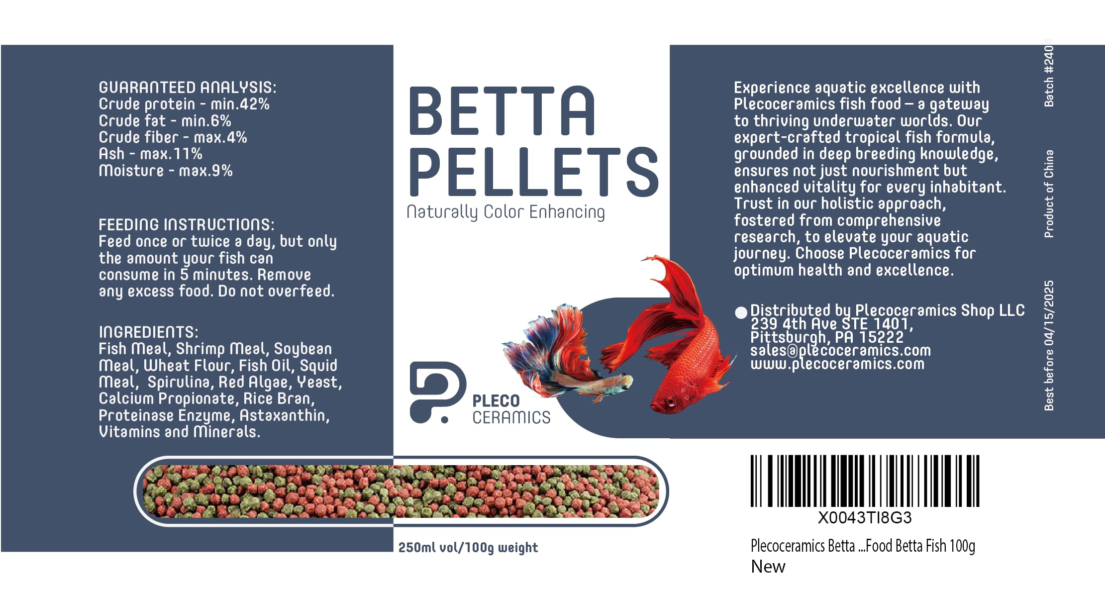 Betta Fish Pellets - Complete Nutrition Plus Color Boost (100 gr)